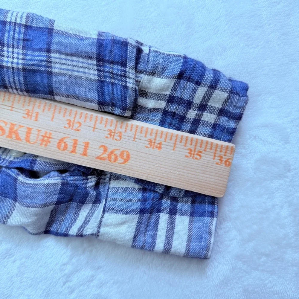 J Crew Slim Fit Blue Plaid Linen Button Down Shirt XL F0850